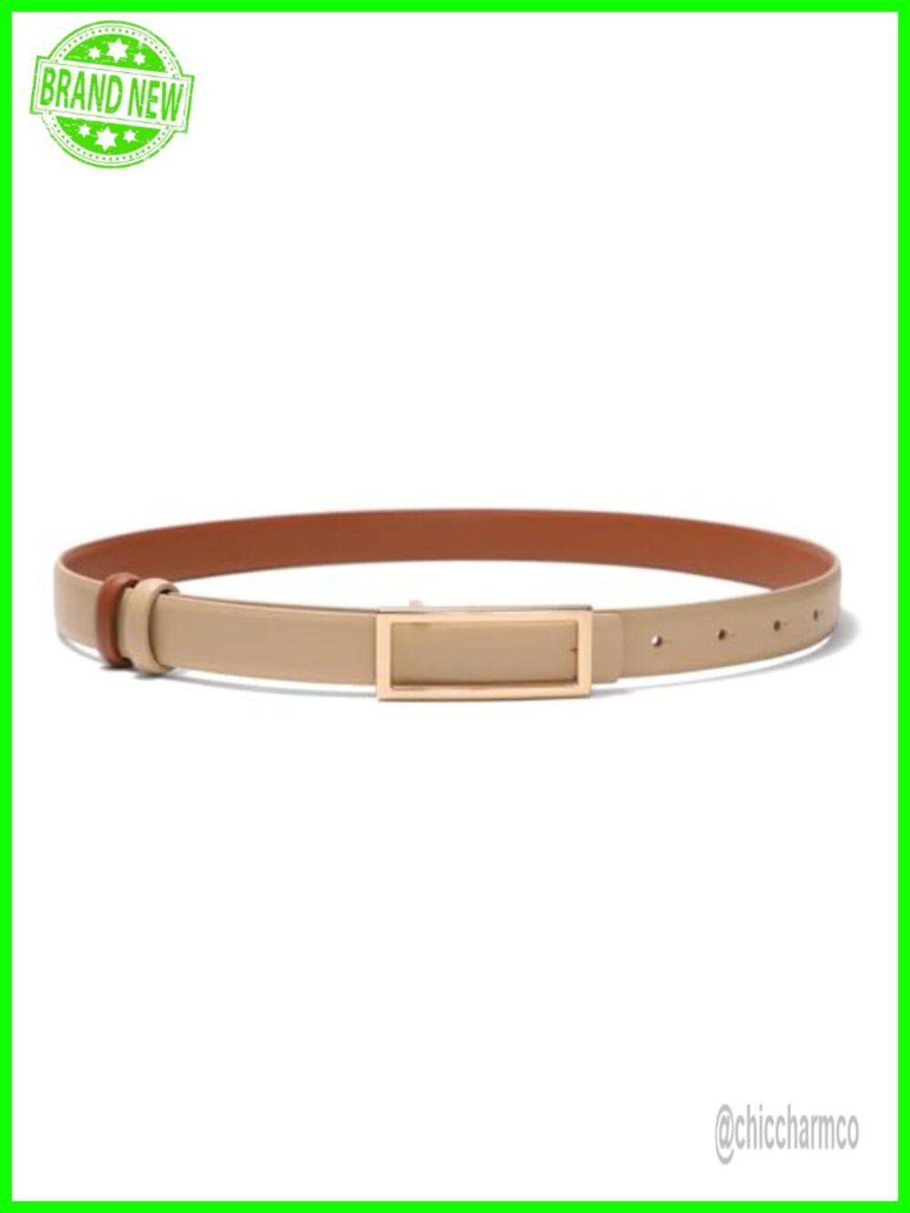 Womens Reversible Leather Belt Skinny Thin Rectangular Buckle Waist Belt
